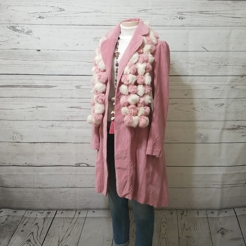 BISOU BISOU designer soft corduroy style duster jacket & rabbit fur scarf bundle